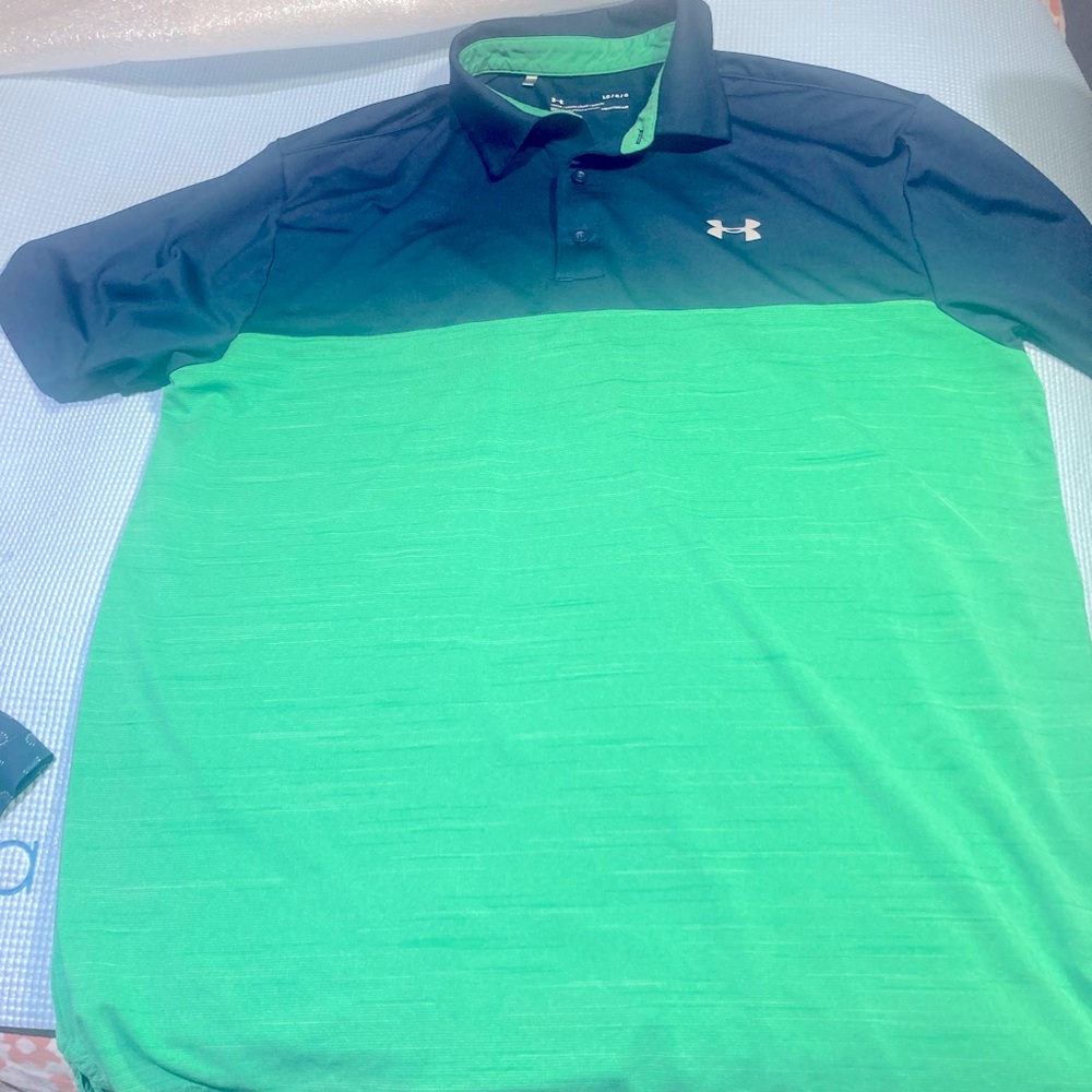 Under armour green and blue loose golf polo shirt